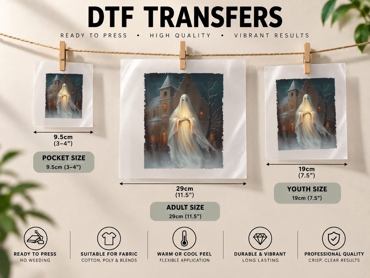 White Ghost Celebrating Christmas Tree Halloween Gothic DTF Transfer Iron On