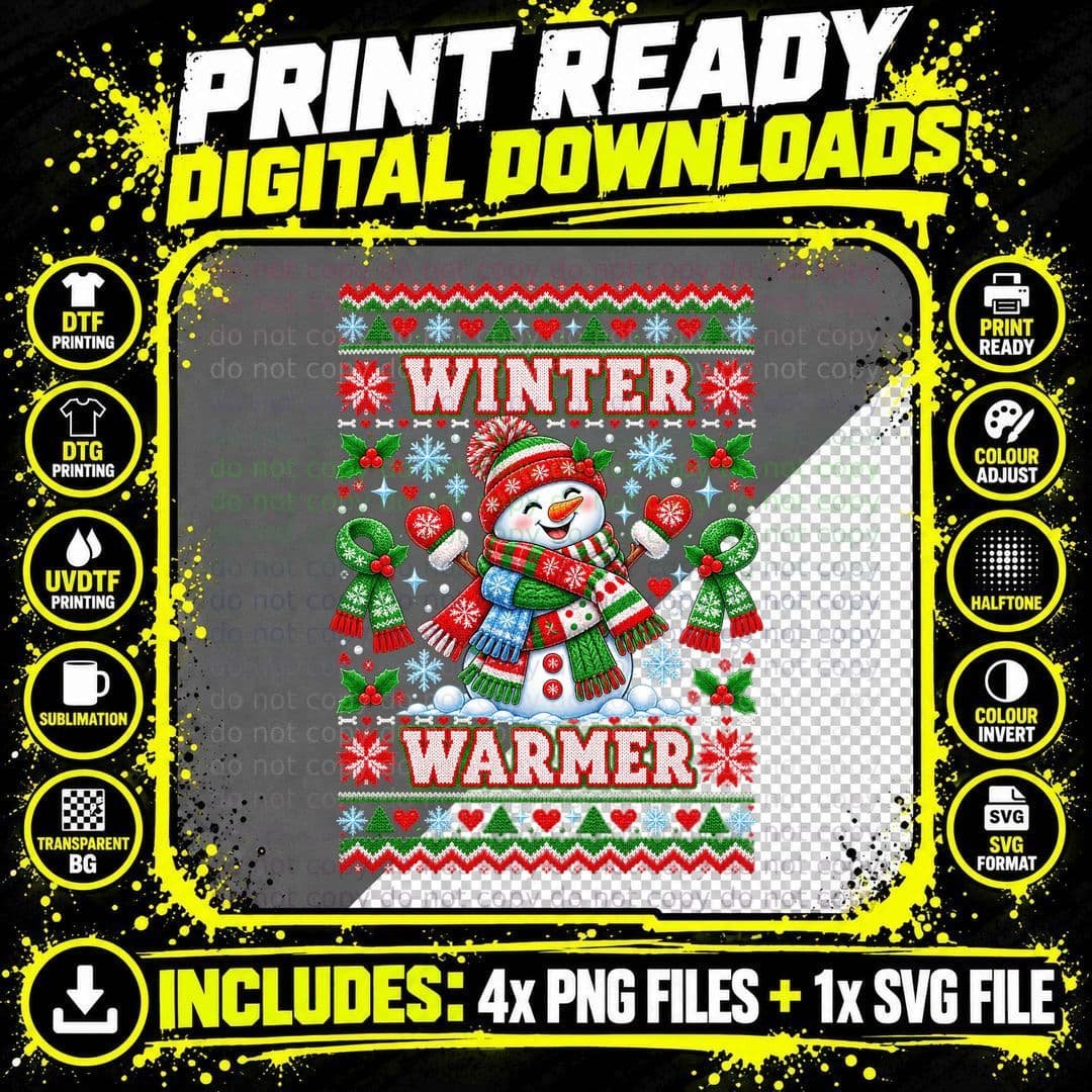 Winter Warmer Snowman Christmas Shirt Funny Ugly Sweater Png SVG Digital Bundle