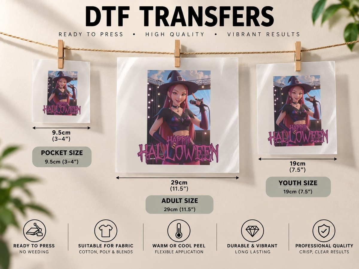 Witch Halloween Costume, Spooky Party Wear DTF Transfer Iron On