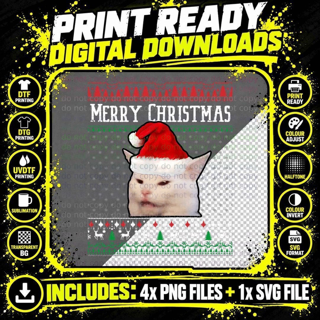 Woman Yelling at a Smudge Cat Ugly Christmas Sweater Png SVG Digital Bundle