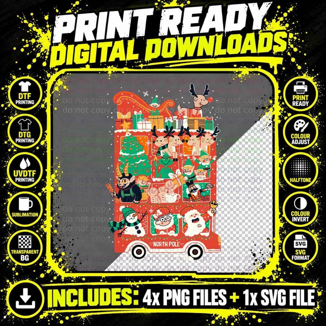 Xmas Bus Destination North Pole T-Shirt Png SVG Digital Bundle