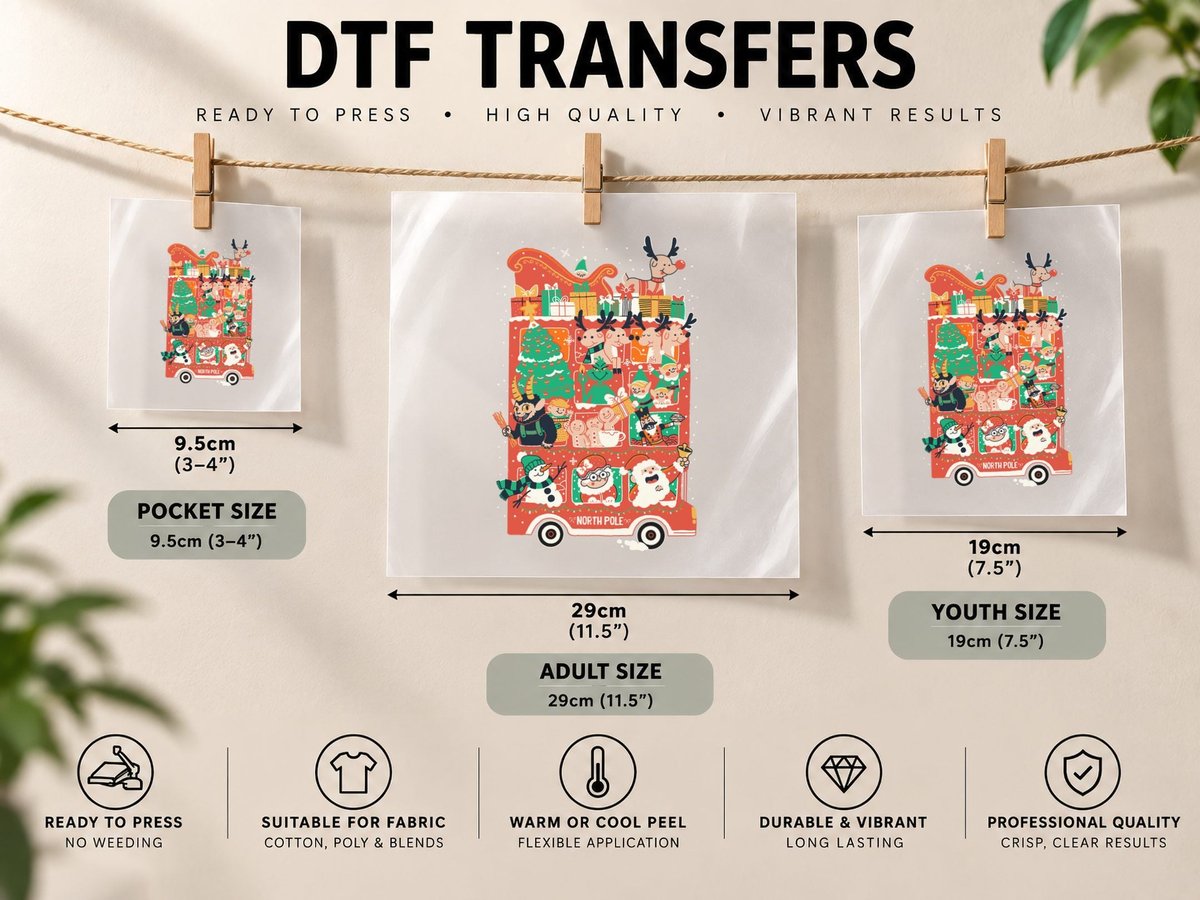 Xmas Bus Destination North Pole DTF Transfer Iron On
