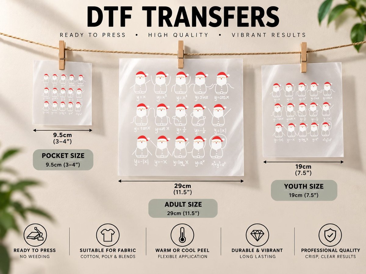 Xmas Cute Santa Fractions Math Teacher Christmas DTF Transfer Iron On