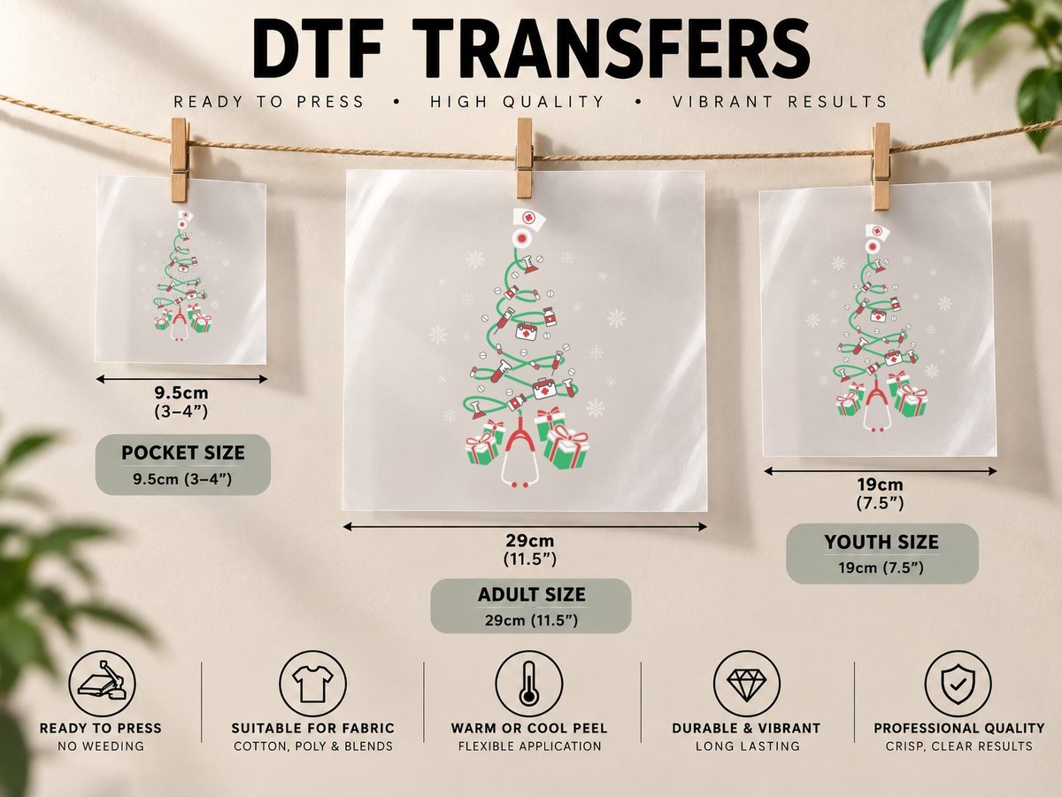 Xmas LPN Stethoscope RN Nursing Christmas Tree Nurse DTF Transfer Iron On
