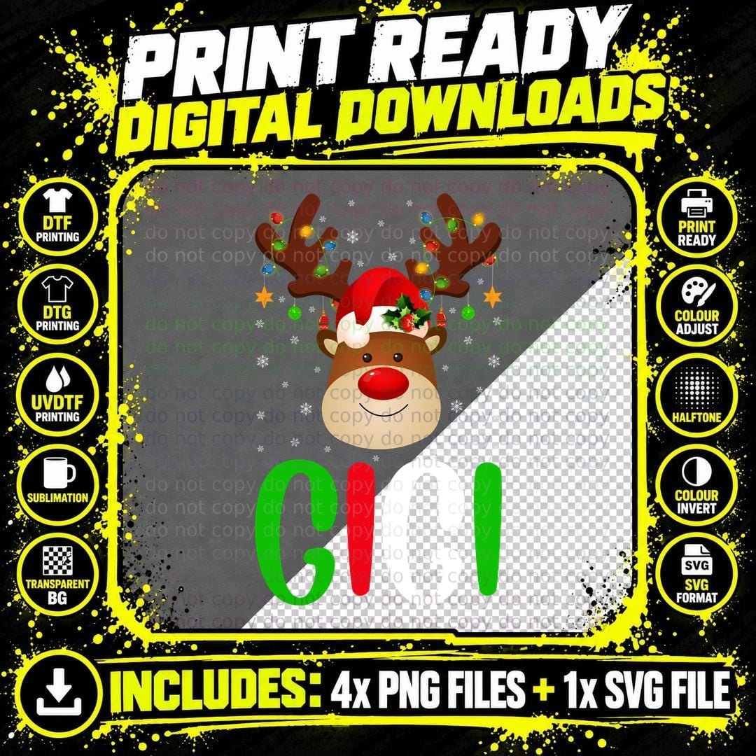 Xmas Lighting Matching Family Gigi Reindeer Christmas Png SVG Digital Bundle