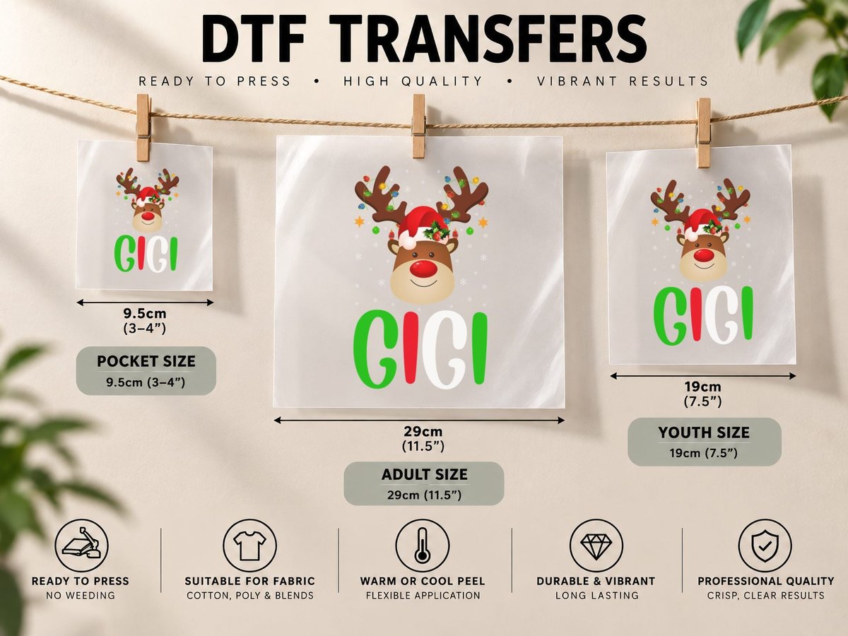 Xmas Lighting Matching Family Gigi Reindeer Christmas DTF Transfer Iron On