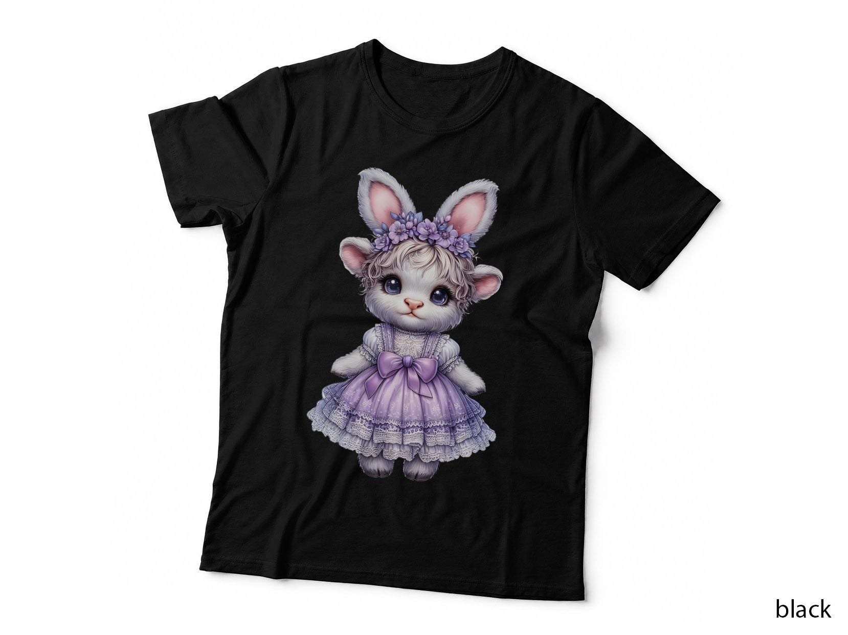 Adorable Bunny in Purple Dress Highland Cow T-Shirt, Highland Cow Graphic Tee