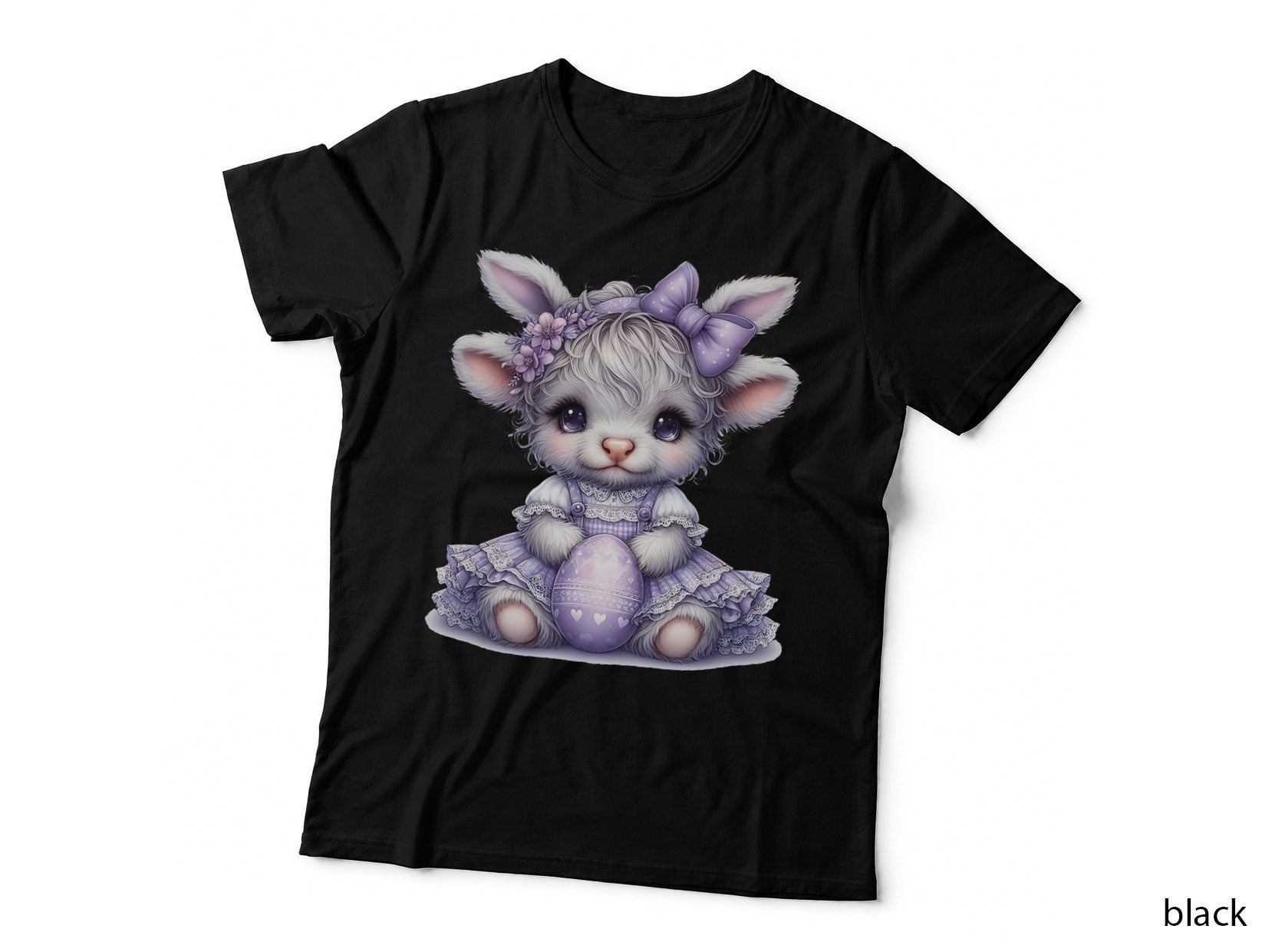 Adorable Bunny with Purple Egg Highland Cow T-Shirt, Highland Cow Graphic Tee
