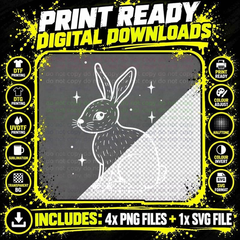Adorable Bunny with Stars Easter T-Shirt Png SVG Digital Bundle