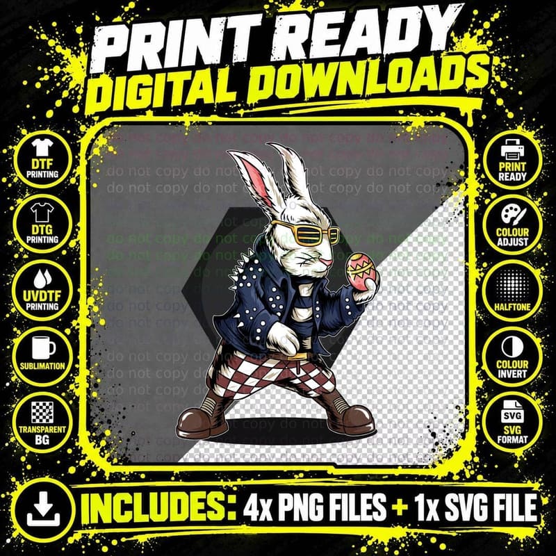 Anthropomorphic Rabbit Dressed Figure Sunglasses Easter Png SVG Digital Bundle