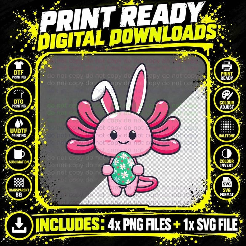 Axolotl Bunny Egg Easter Boys Girls Axolotl Easter Day Png SVG Digital Bundle