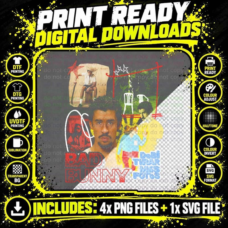 Bad Bunny Debi Tirar Mas Fotos Collage Png SVG Digital Bundle