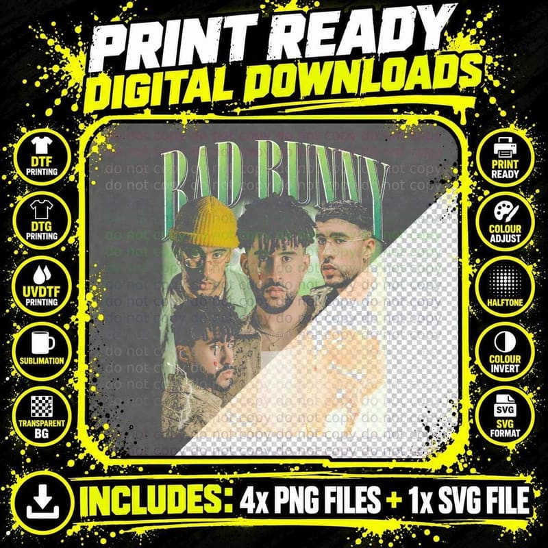 Bad Bunny Music Lover Style, Hip Hop Aesthetic Png SVG Digital Bundle