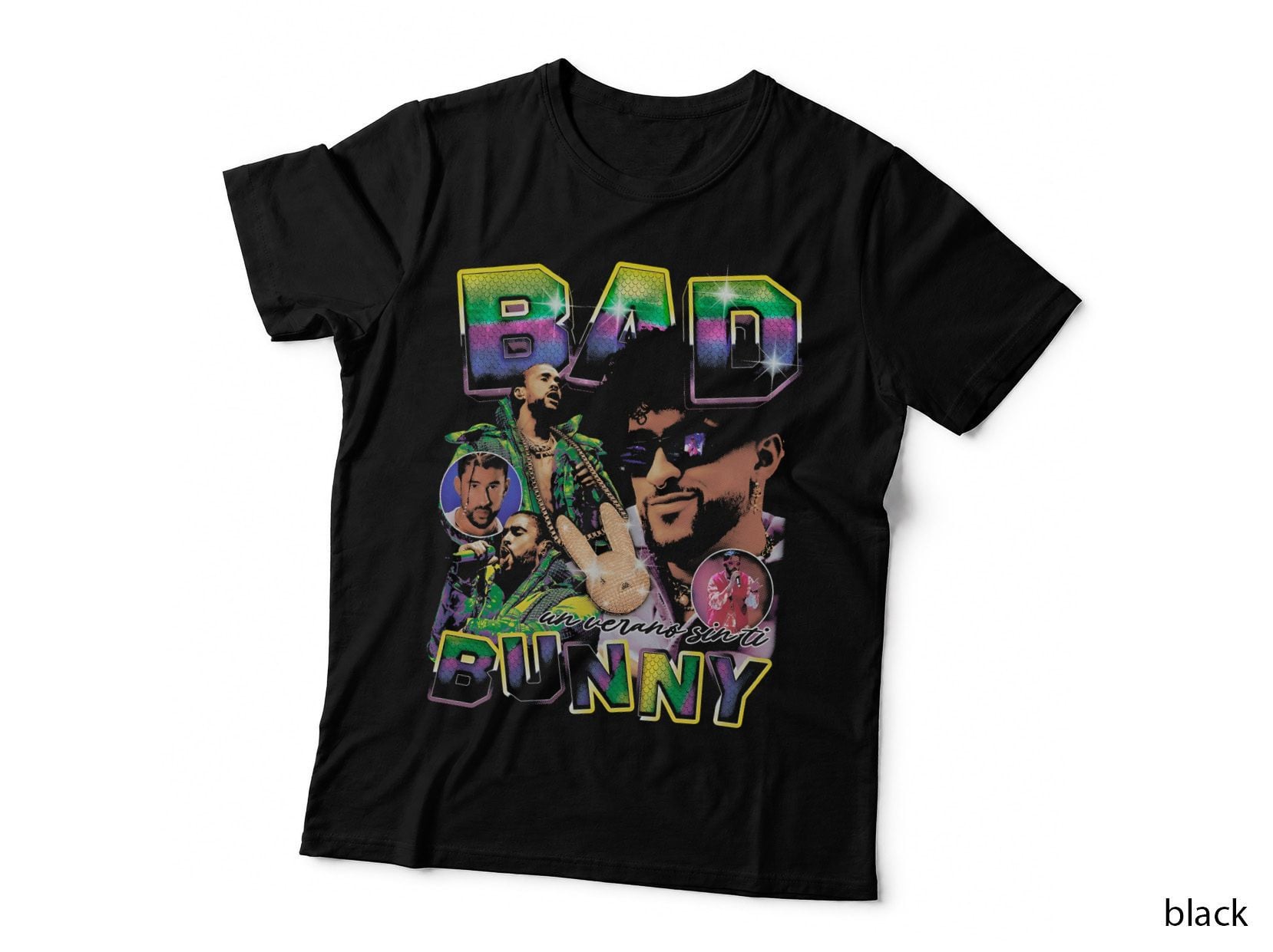 Bad Bunny Rainbow Glitter Collage, Un Verano Sin Ti Bootleg Tee