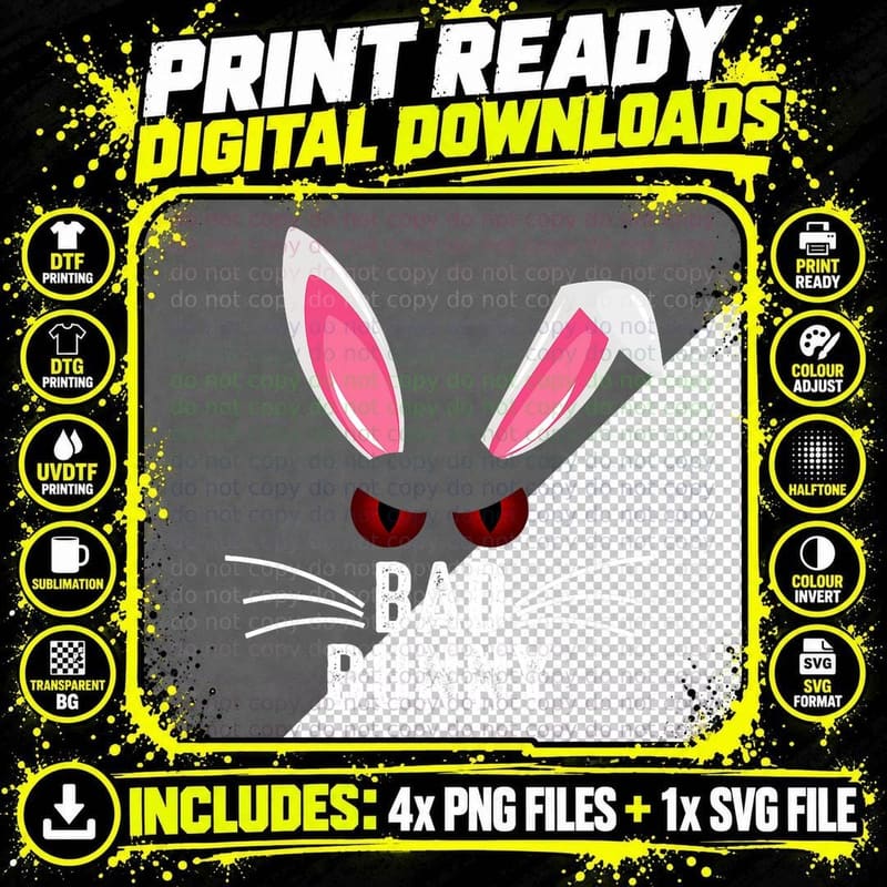 Bad Bunny Scary Rabbit Cool Animal Lover T-Shirt Png SVG Digital Bundle