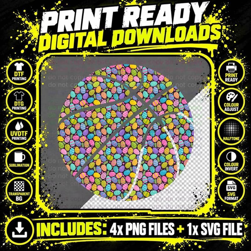 Basketball Easter Basket Eggs Flowers Rabbit Bunny Ear Png SVG Digital Bundle