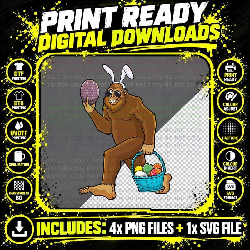 Bigfoot Carrying Eggs Easter Sasquatch Lovers Easter Png SVG Digital Bundle