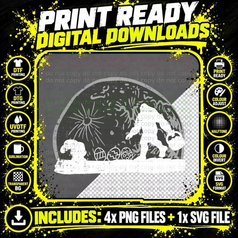 Bigfoot Easter Bunny Silhouette Moon Sasquatch Men Women Png SVG Digital Bundle