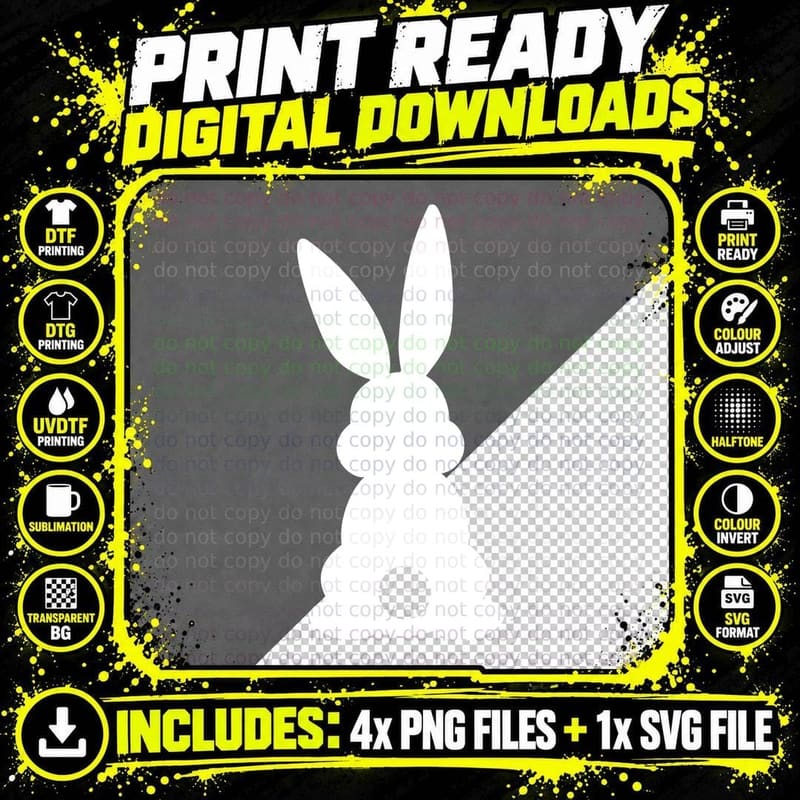 Black Bunny Silhouette Easter Art T-Shirt Png SVG Digital Bundle