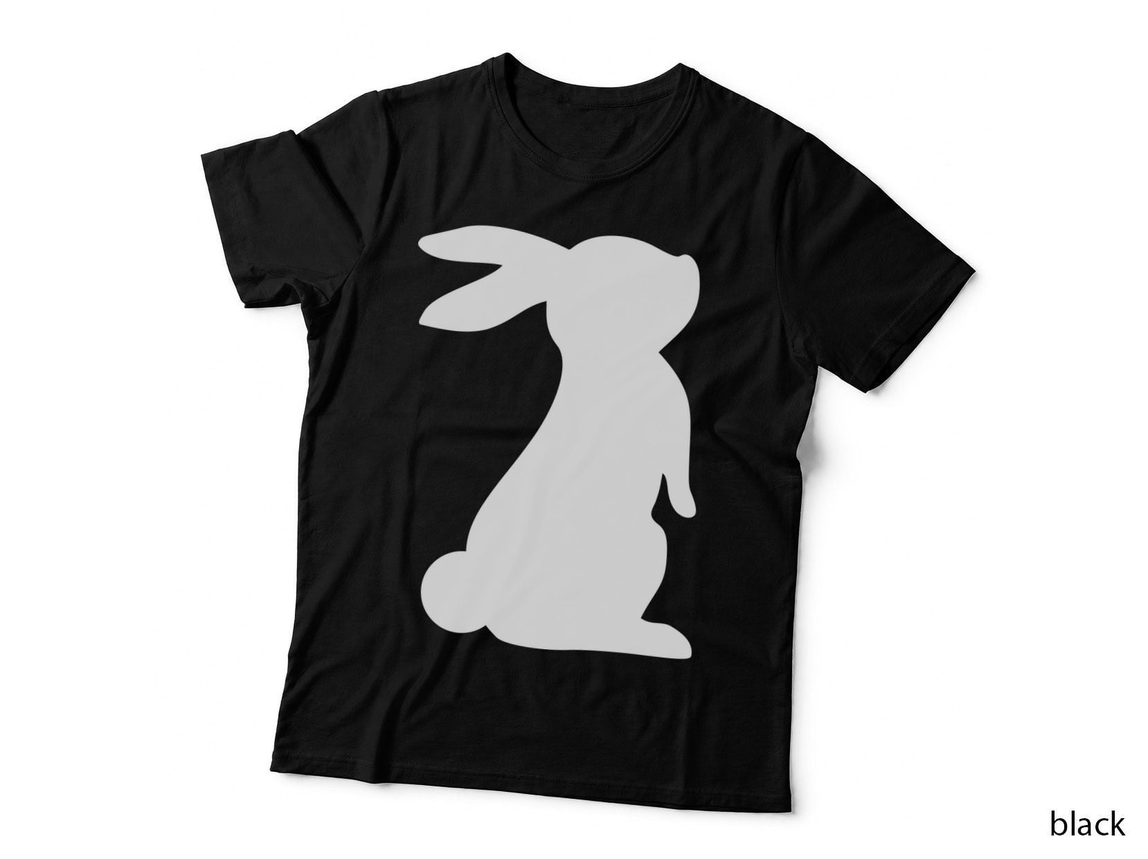Black Bunny Silhouette on Gray Background Easter Art T-Shirt