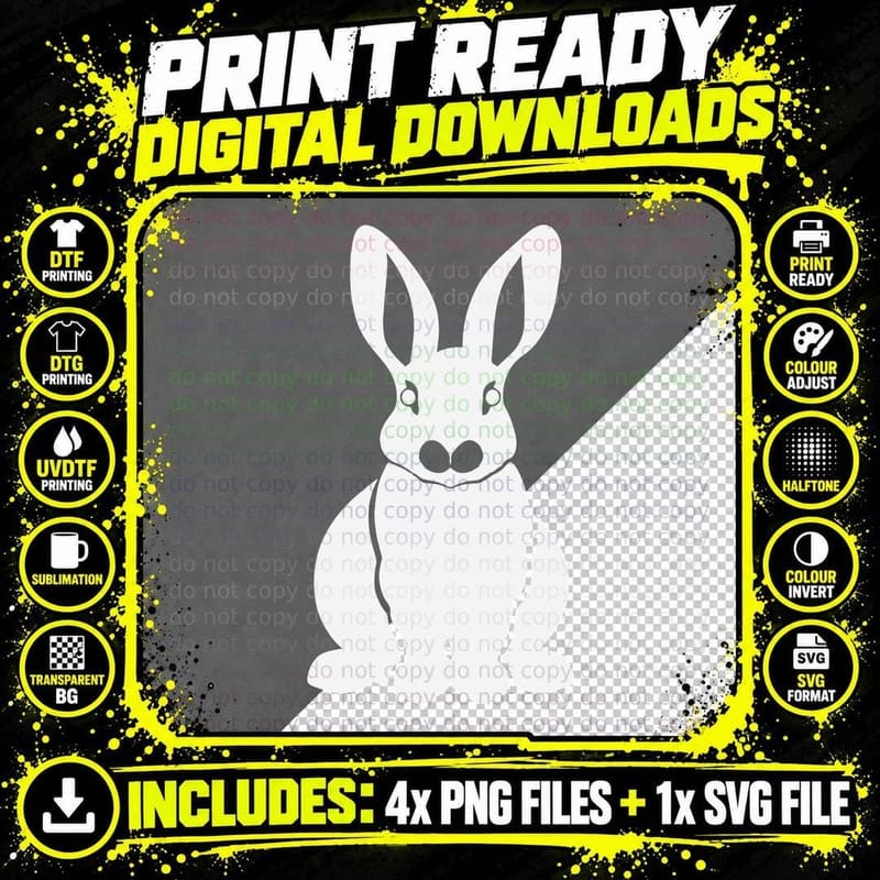 Black Bunny Silhouette on Gray Background Easter Design Png SVG Digital Bundle