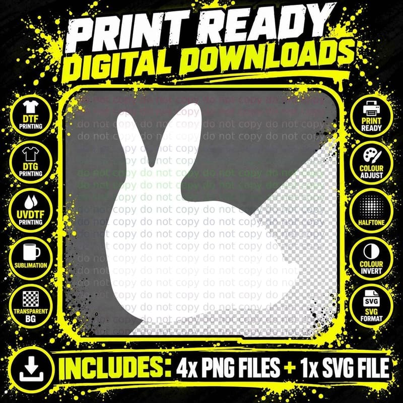 Black Bunny Silhouette on Gray Background Easter T-Shirt Png SVG Digital Bundle