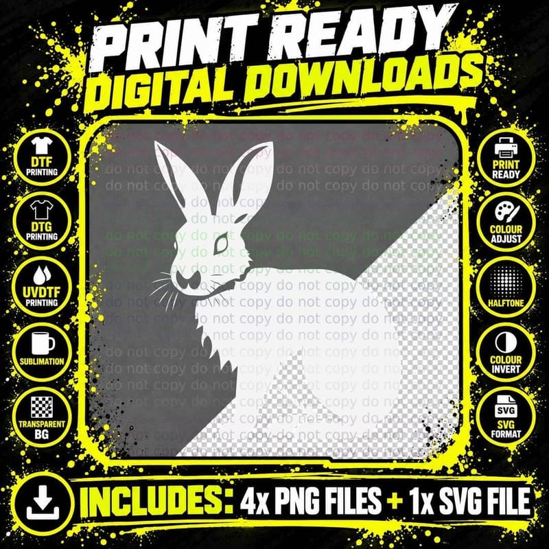 Black Rabbit Silhouette Easter Art T-Shirt Png SVG Digital Bundle