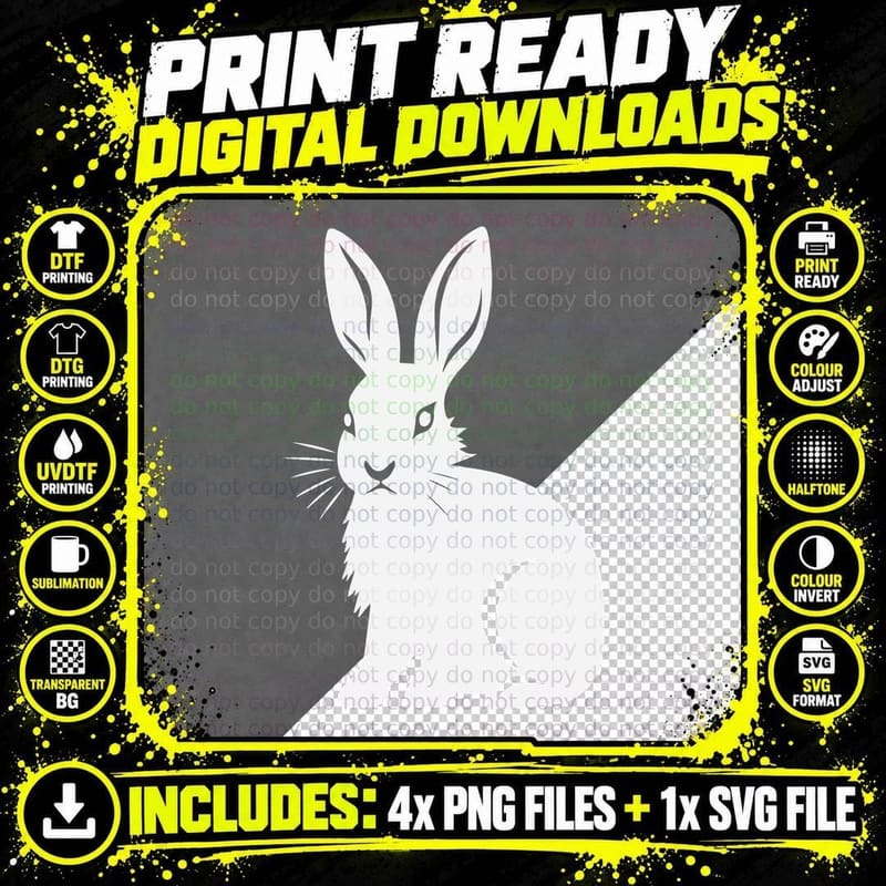 Black Rabbit Silhouette Easter T-Shirt Png SVG Digital Bundle