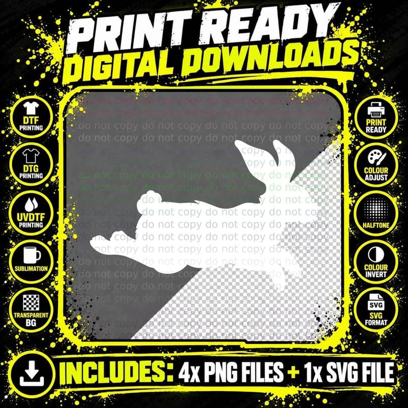 Black Rabbit Silhouette Running Easter Design T-Shirt Png SVG Digital Bundle