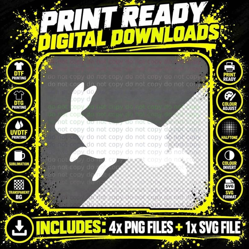Black Rabbit Silhouette Running Easter T-Shirt Png SVG Digital Bundle