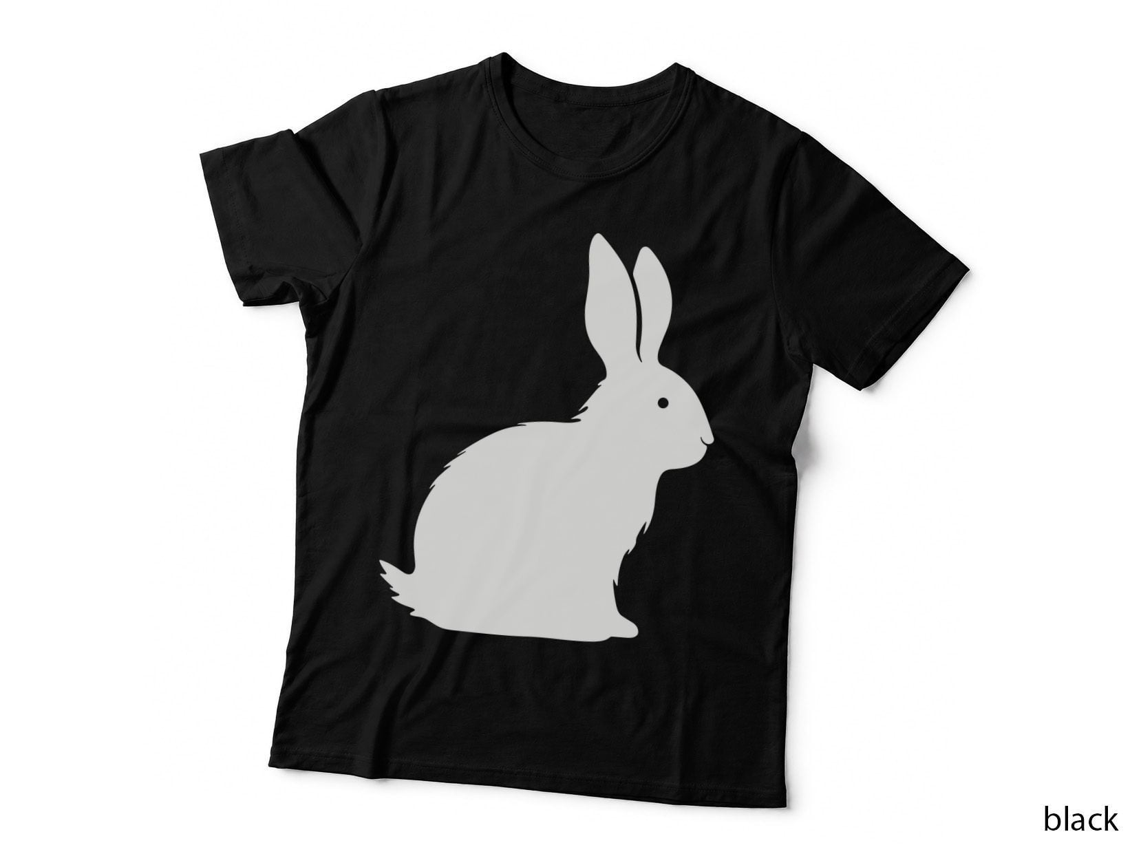 Black Rabbit Silhouette on Gray Background Easter 03 T-Shirt