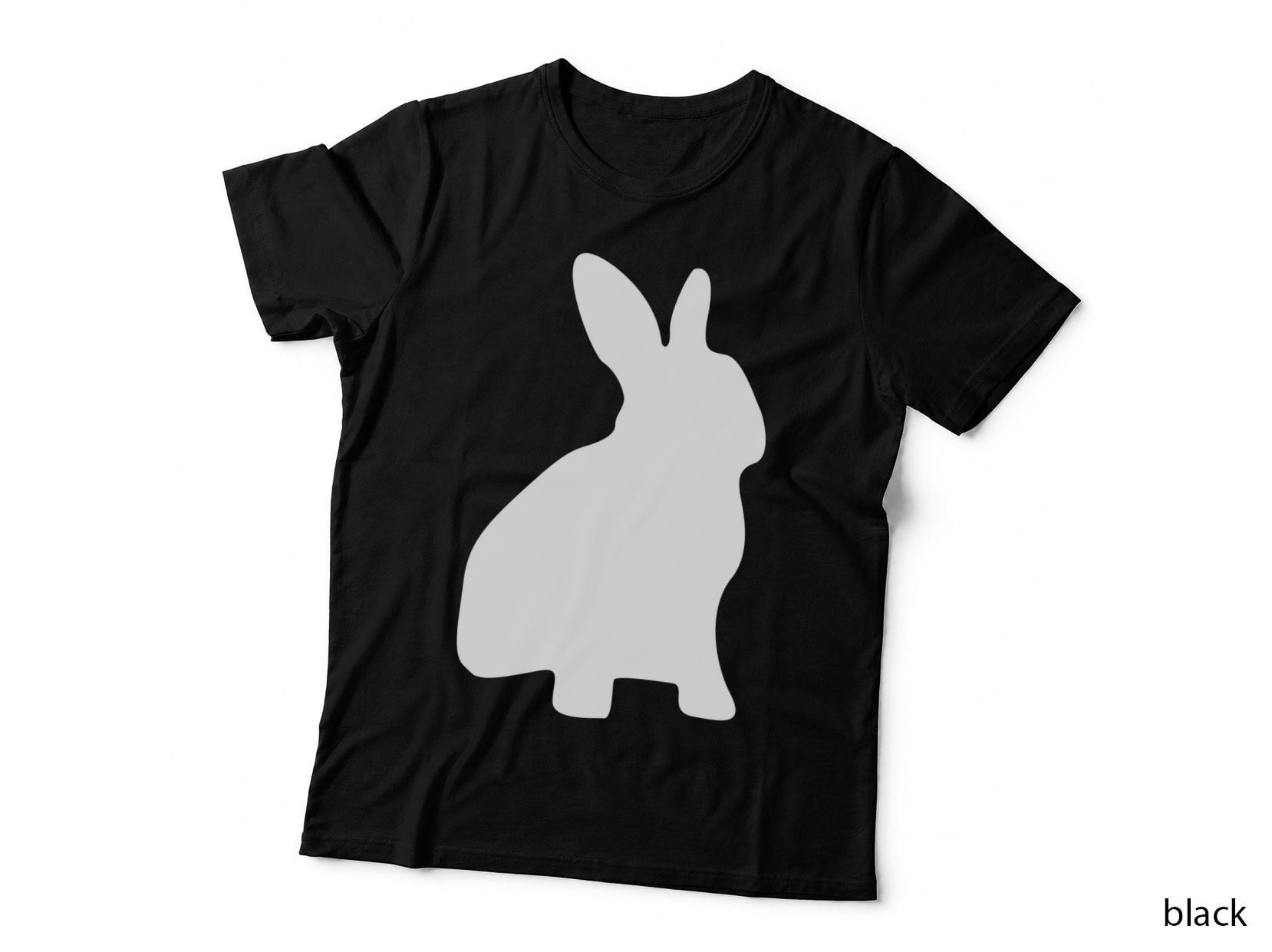 Black Rabbit Silhouette on Gray Background Easter Art T-Shirt