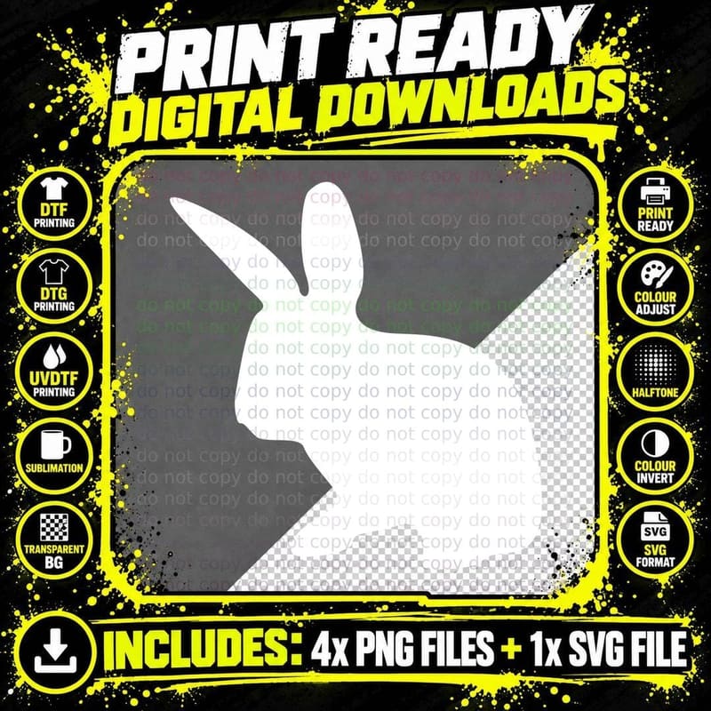 Black Rabbit Silhouette on Gray Background Easter Png SVG Digital Bundle