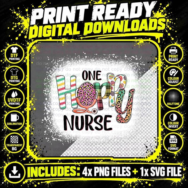 Bleached One Hoppy Nurse Leopard Easter Bunny Tie Dye Png SVG Digital Bundle