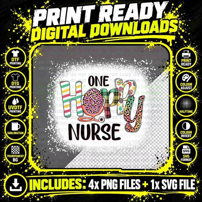 Bleached One Hoppy Nurse Leopard Easter Bunny Tie Dye Png SVG Digital Bundle