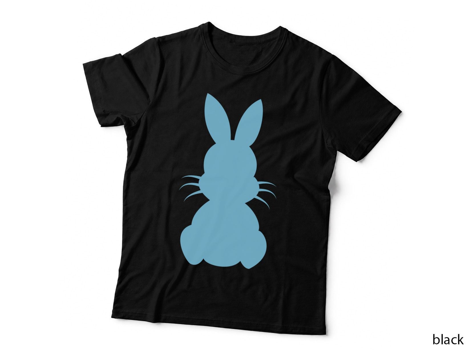 Blue Bunny Silhouette on Gray Background Easter T-Shirt, Easter Graphic Tee
