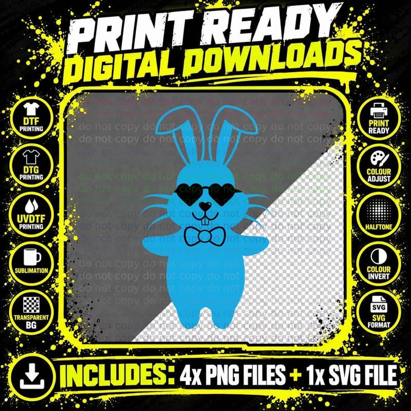 Blue Bunny Wearing Sunglasses Easter T-Shirt Png SVG Digital Bundle