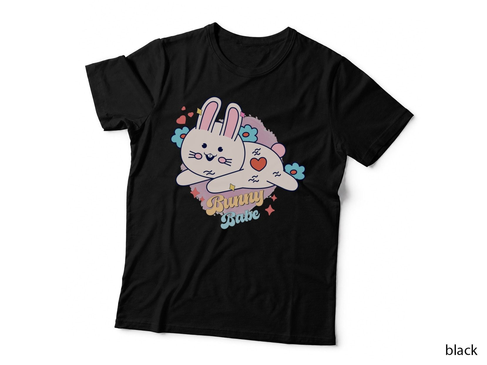 Bunny Babe Easter T-Shirt, Adorable Bunny Couple with Hearts Graphic Tee