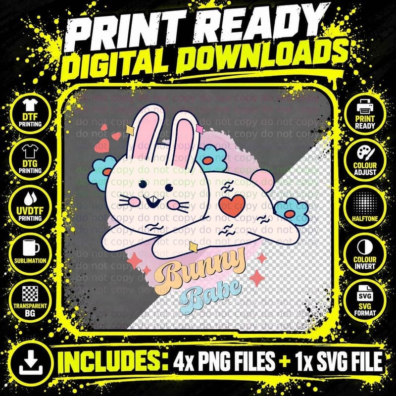 Bunny Babe Easter T-Shirt, Adorable Bunny Couple with Png SVG Digital Bundle