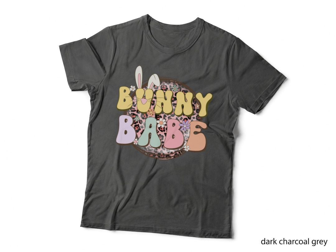 Bunny Babe Easter T-Shirt, Bunny Ears Floral Leopard Print Graphic Tee
