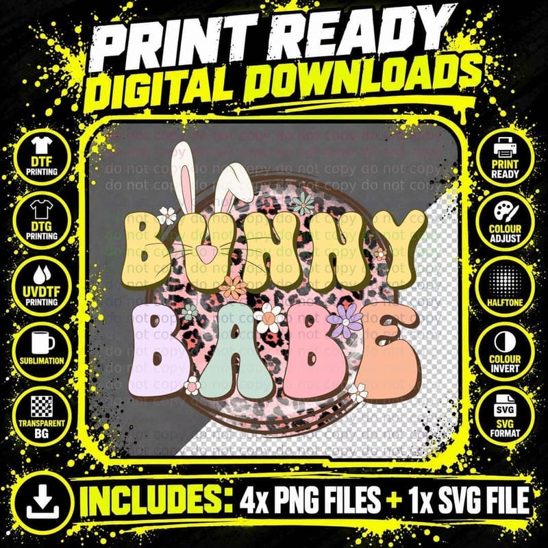 Bunny Babe Easter T-Shirt, Bunny Ears Floral Leopard Png SVG Digital Bundle