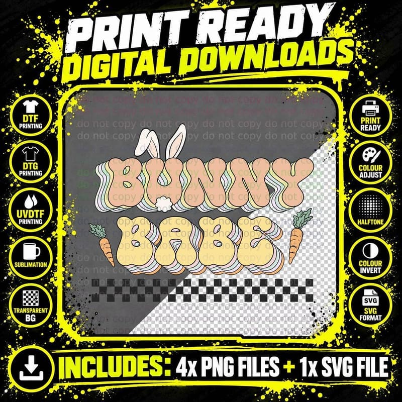 Bunny Babe Easter T-Shirt, Pastel Bunny Ears Carrots Png SVG Digital Bundle