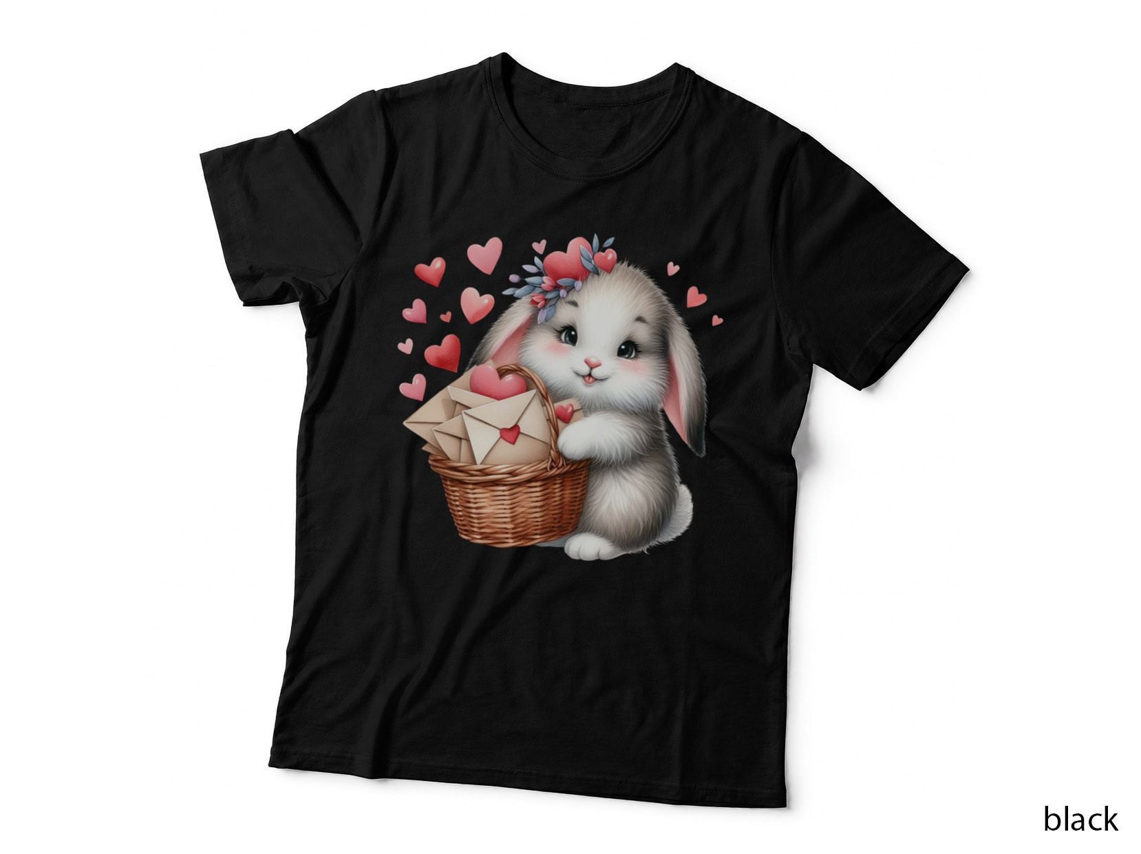 Bunny Basket Hearts White Flower Crown Heart Romantic T-Shirt