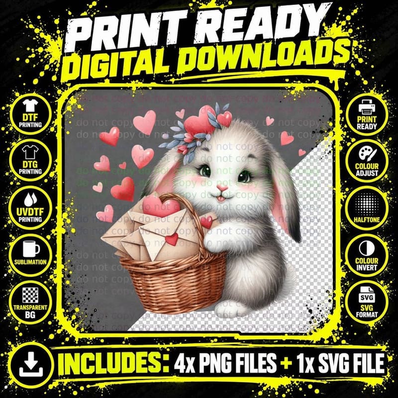 Bunny Basket Hearts White Flower Crown Heart Romantic Png SVG Digital Bundle