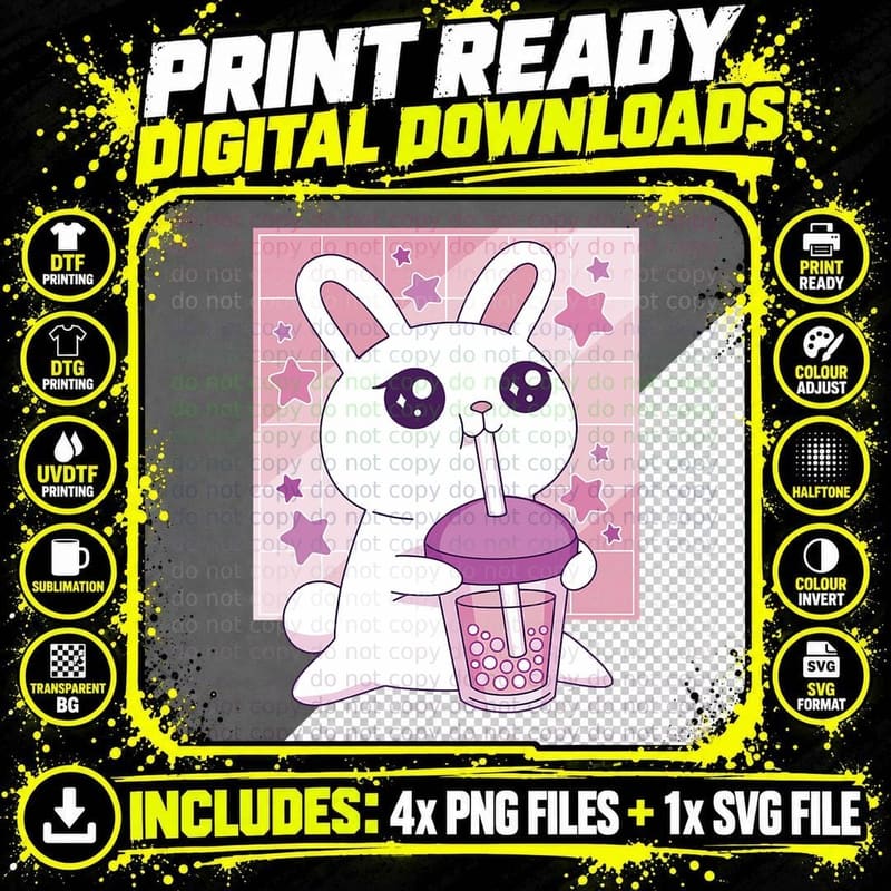 Bunny Boba Tea Bubble Tea Anime Kawaii Year of the Png SVG Digital Bundle