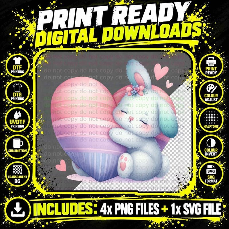 Bunny Cupcake White Fluffy Pink Hearts Cute T-Shirt Png SVG Digital Bundle