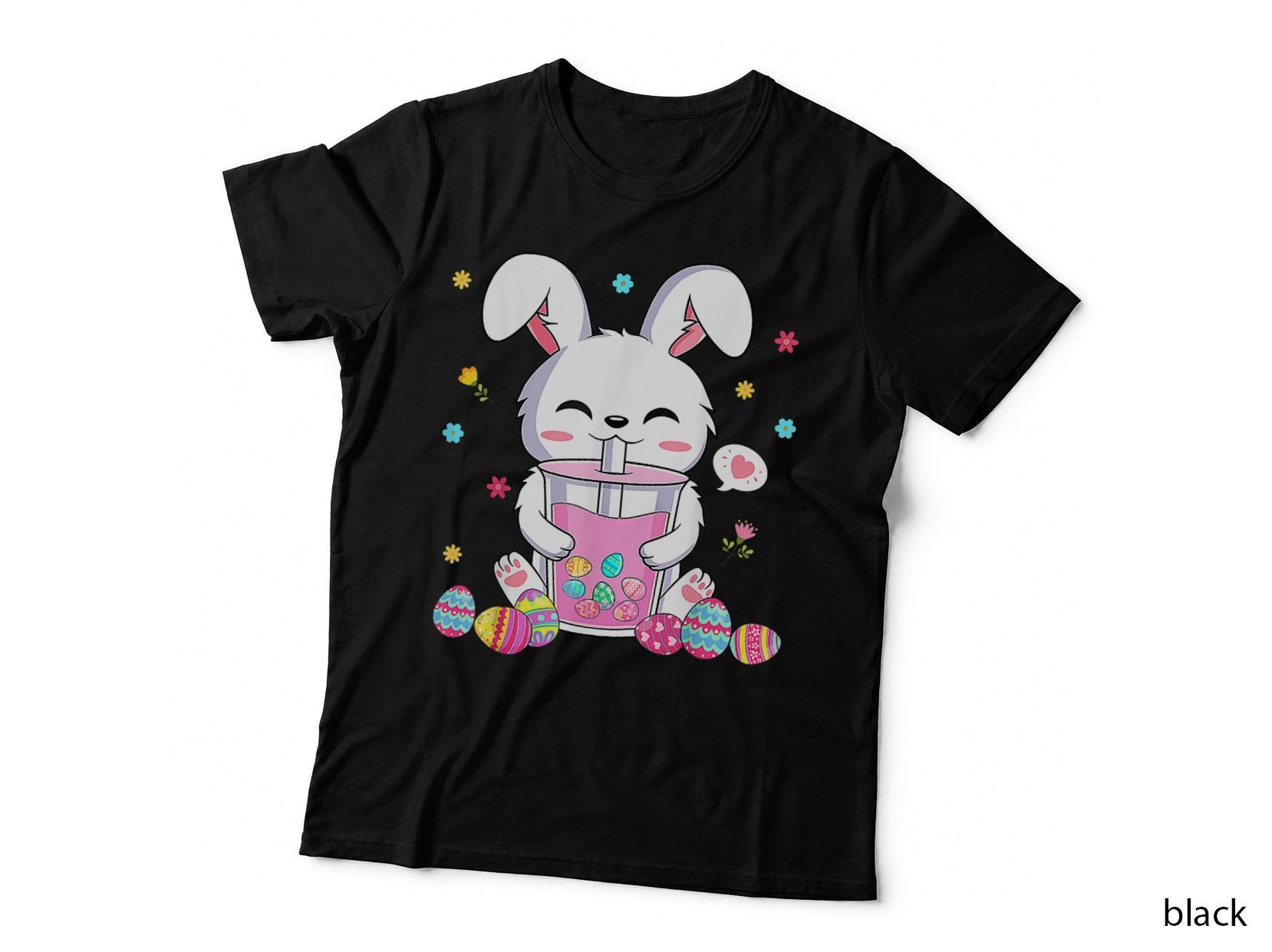 Bunny Drinking Boba Easter Egg Bubble Tea Anime Rabbit Lover T-Shirt