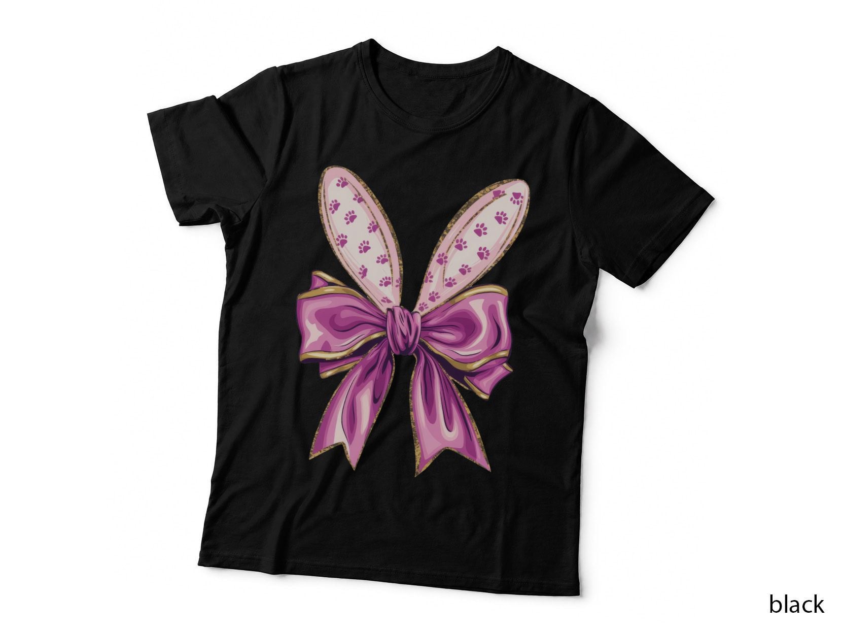 Bunny Ears with Paw Prints & Bow Tie Easter T-Shirt, Easter Graphic Tee