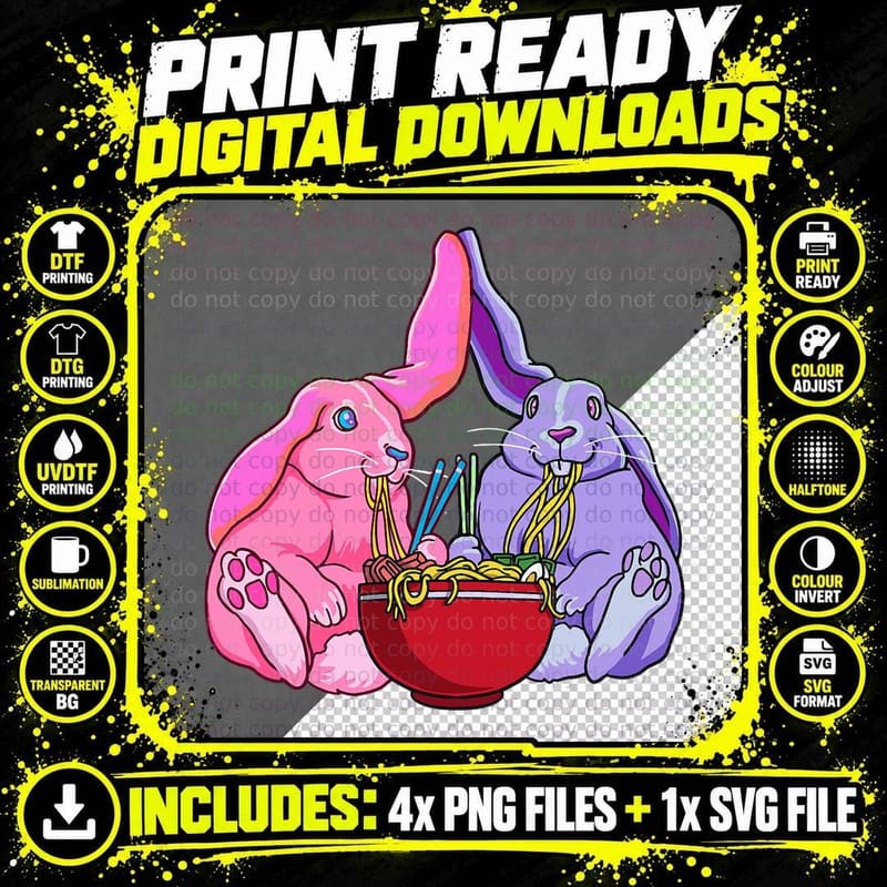 Bunny Eating Ramen Pastel Goth, Gothic Fashion, Style Png SVG Digital Bundle