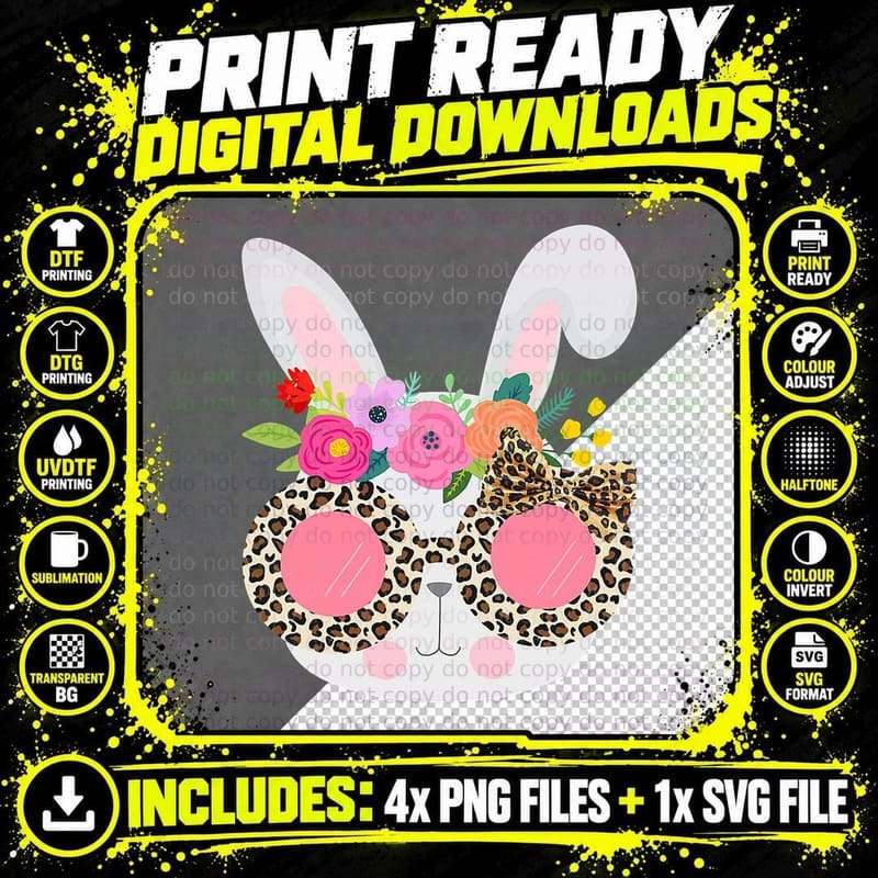 Bunny Face Leopart Print Easter Basket Stuffer for Teen Png SVG Digital Bundle